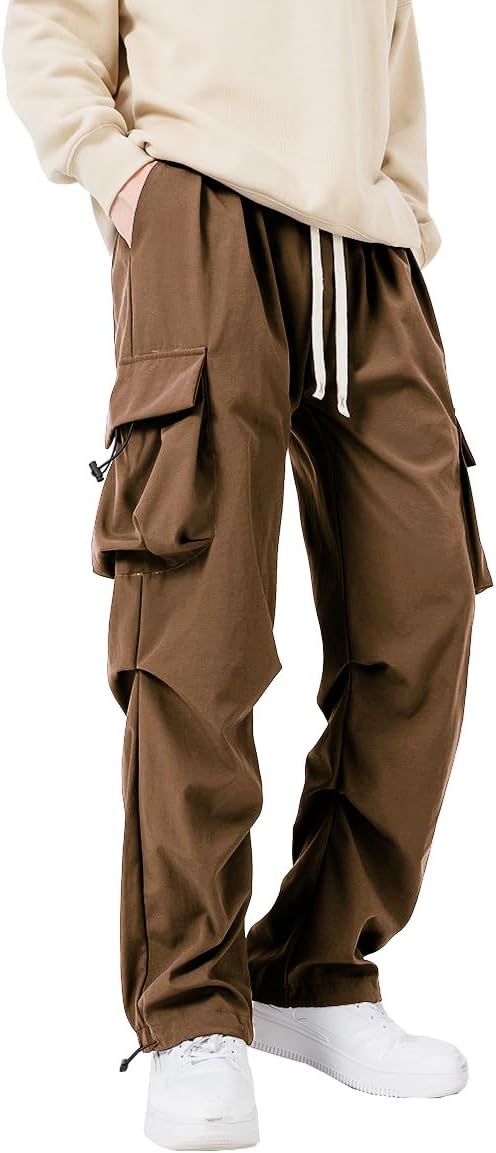 WZIKAI Men's Parachute Cargo Pants Trendy Casual Parachute Pant Baggy Drawstring Hip Hop Harem Pants with Pockets - Image 3