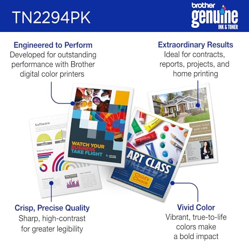 brother genuine tn2294pk standard yield 4-pack printer toner cartridges - black cyan magenta yellow toner multipack
