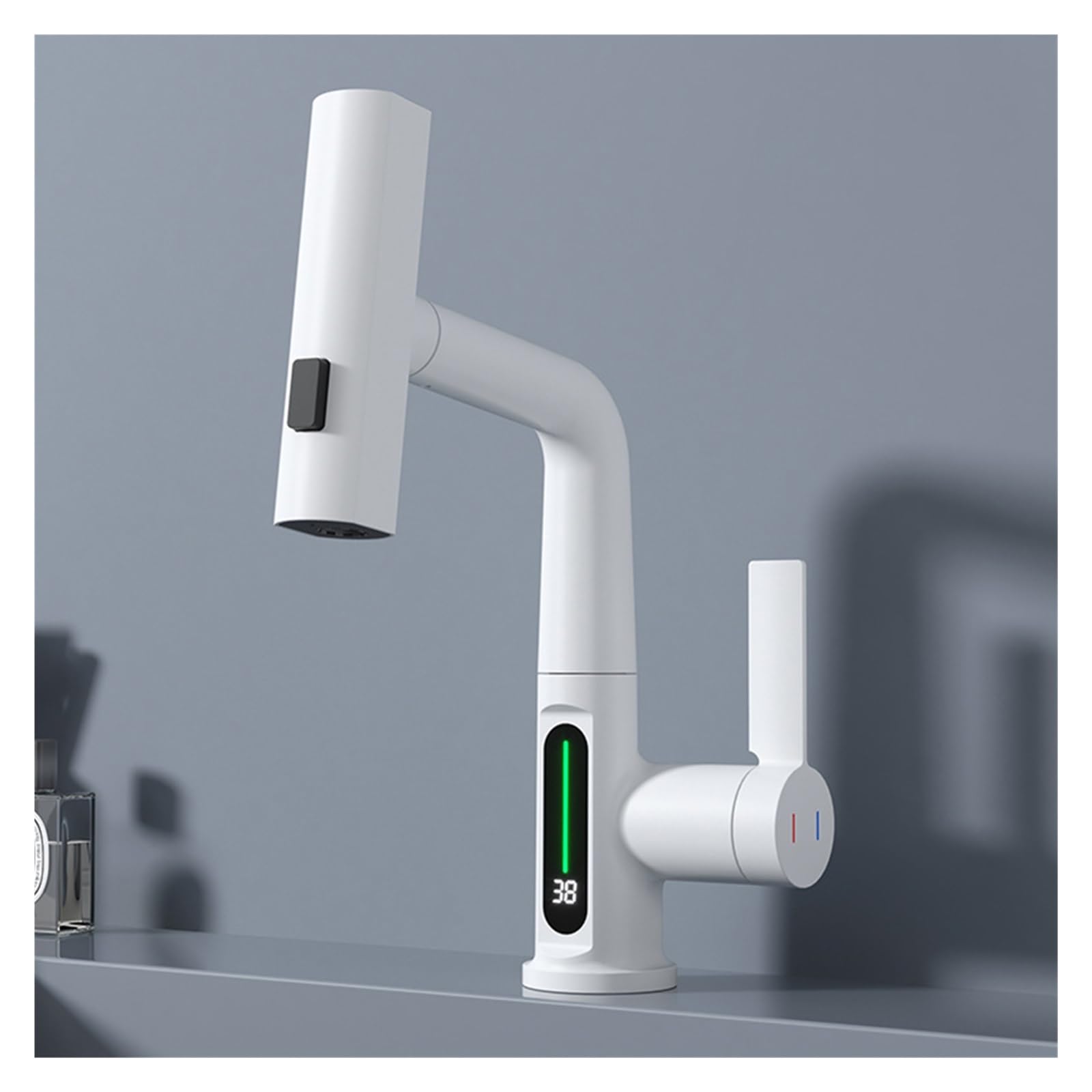 Robinet cascade LED avec affichage température en acier brossé design - 8