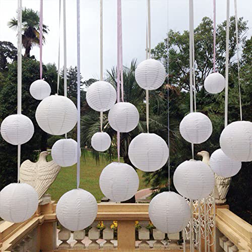 LIHAO 20 stuks witte papieren lantaarns lampions ronde lampenkap