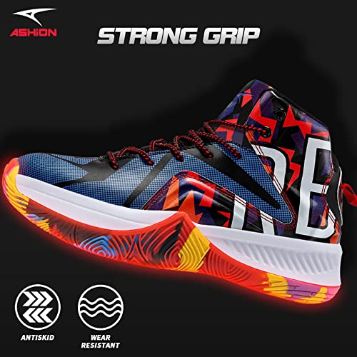 Ashion Mens Basketball Shoes Lightweight Breathable Sneakers Anti Slip Sports Shoes For Running Walking Multicolor 8.5 #TOP3