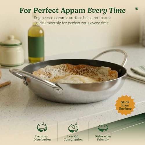 Image of Zira Triply Ceramic Appachatti 21 cm | Appam Chatti | Appam Pan | Appachatti Induction Base | 100% Chemical Free Ceramic Surface | Stick Free Low Oil Cooking | Gas & Induction Friendly