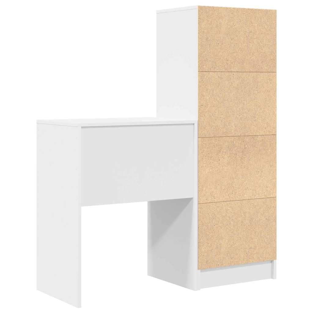 Biurko z szufladami z materiału drewnopochodnego, białe, 2-częściowe, 105,5 x 34 x 127 cm, nowoczesne biurko komputerowe do gabinetu i gier, trwałe, duży stół do biura i domu