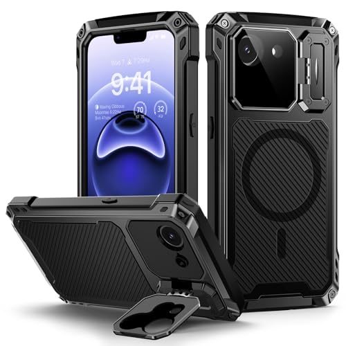 Coque iPhone 16e et 17e métal noire antichoc avec verre trempé et support