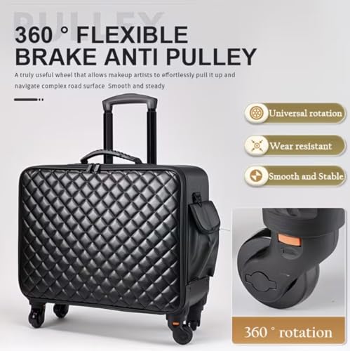 Image of Adson Multifunctional Professional Beauty Makeup Artist Rolling Cosmetic Aluminium Vanity Trolley Beauty Train case Makeup Cosmetic Trolley Hairstylist Travel Organizer (Cool Black)