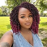 Fancy Hair Short Dreadlock Wig Faux Locs Wig Ombre Red Side Part Braided Twist Afro Curly Synthetic Dreadlock Wigs for Black Women (1B BUG)