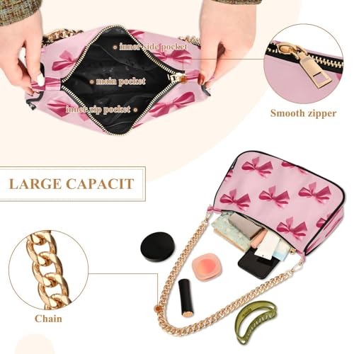 Shoulder Bags for Women Bow Pattern Tote HandBag Shoulder Bags purse with Chain Zipper Closure4