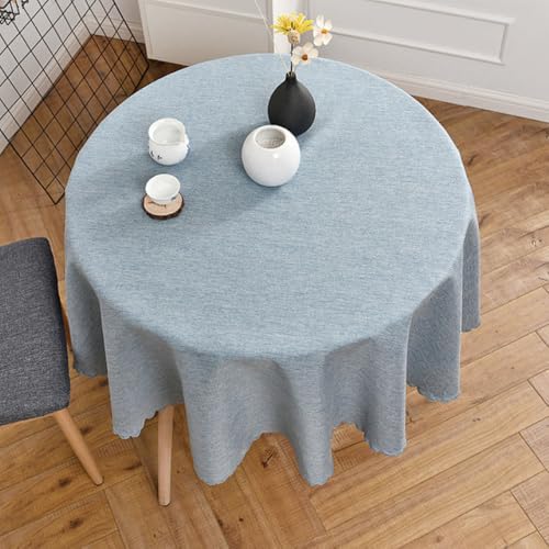 Nappe ronde bleu clair 120 cm en coton lin lavable pour protéger table de fête - 2
