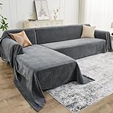 CAPALOCA Sectional Couch Covers, 2 Pieces Chenille Sofa Cover L Shaped Couch Cover Blanket for Dogs Washable Sofa Slipcovers Pet Furniture Protector (X-Large: 71' x 110' + 71' x 118', Dark Gray)