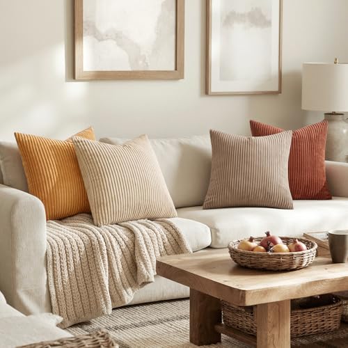 Image of MIULEE Boho Farmhouse Terra Cotta Throw Pillow Covers 18x18 Inch Set of 4 Mordern Nordic Fall Cushion Covers Soft Corduroy Home Decor for Couch Bed Sofa Living Room