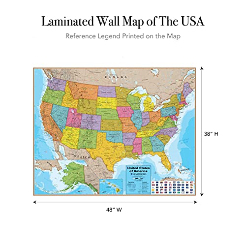 Waypoint Geographic Hemispheres Laminated Usa Wall Map W/Blue Oceans - Easy To Read Up-To-Date Locations, Us Highways, State Flags & Legend - Poster Size Wall Art (Large 38" X 48") - Ships Rolled #TOP2