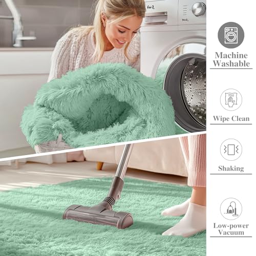 OLANLY 3x5 Machine Washable Small Bedside Rug, Soft Fluffy Shaggy Rugs for Living Room, Bedroom, Indoor Floor Carpet for Kids Girls and Boys, Preppy Dorms, Nursery, Home Decor Aesthetic, Mint Green
