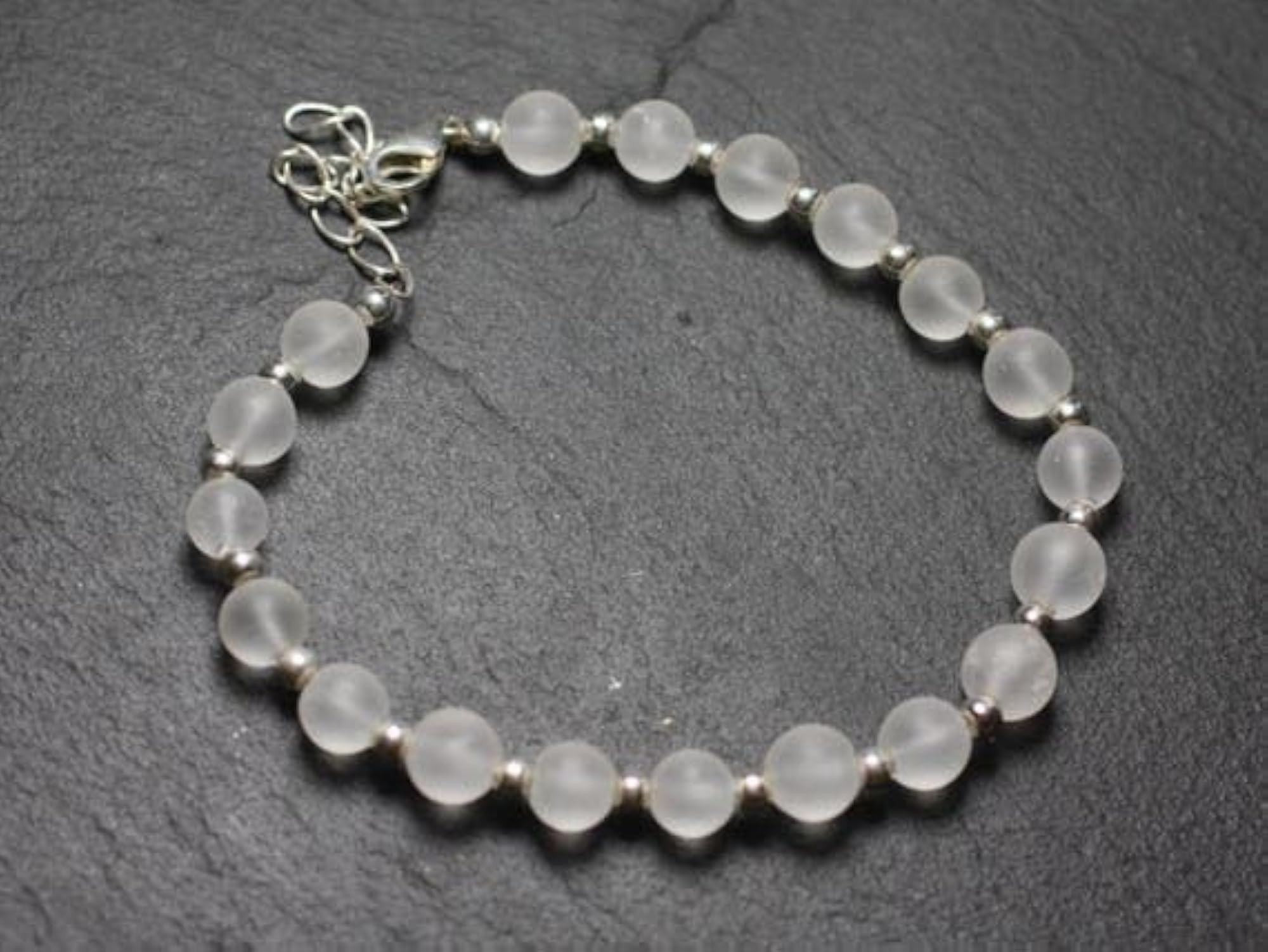 Crystal Quartz Round Beaded Bracelet with Silver Lock, Adjustable