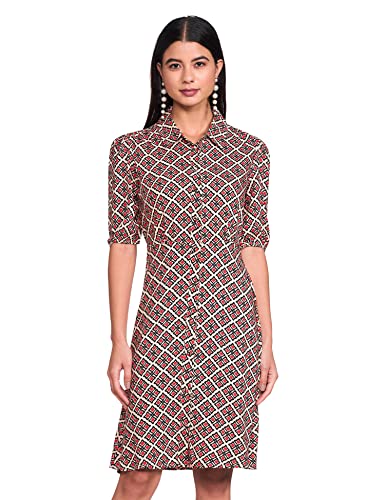 Image of Max Women Printed Spread Collar Shirt Calf Length Dress