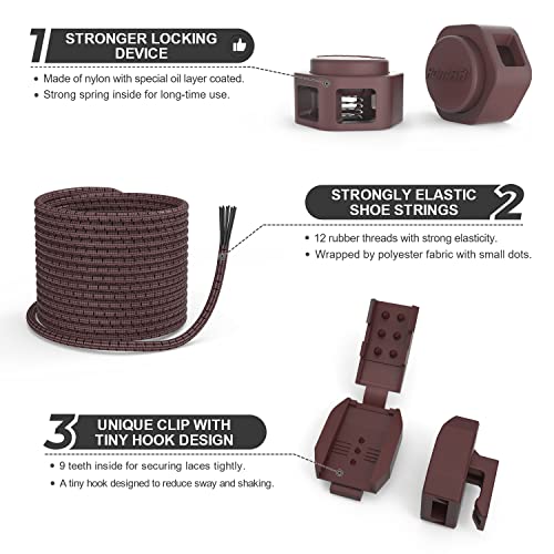 Image of HOMAR Elastic No Tie Shoelaces Stretch Tieless No Tie Shoe Strings for Adults and Kids No Tie Shoe Laces, Brown, One Size