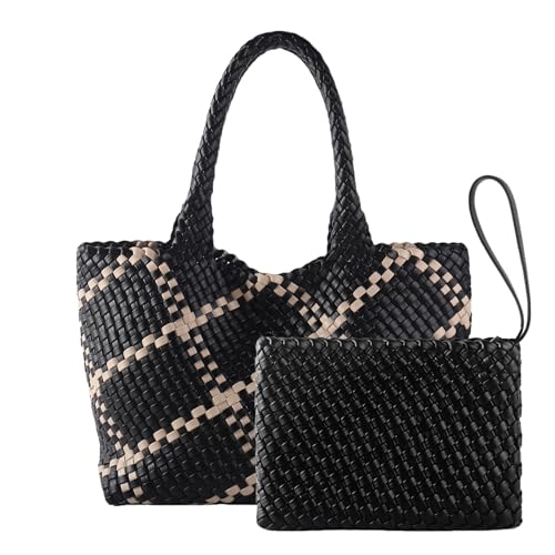 Image of SporGenius Woven Handbag Two Tone Tote Bag Vegan Leather Purse