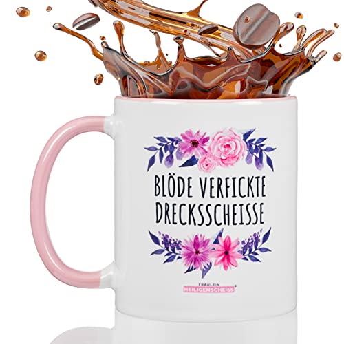 Fräulein Heiligenscheiss - Blöde verfickte Drecksscheisse | Kaffee Tasse mit Spruch | Witzige Geschenkideen für Frauen und Freunde | Statement Becher (Rosa) Cover