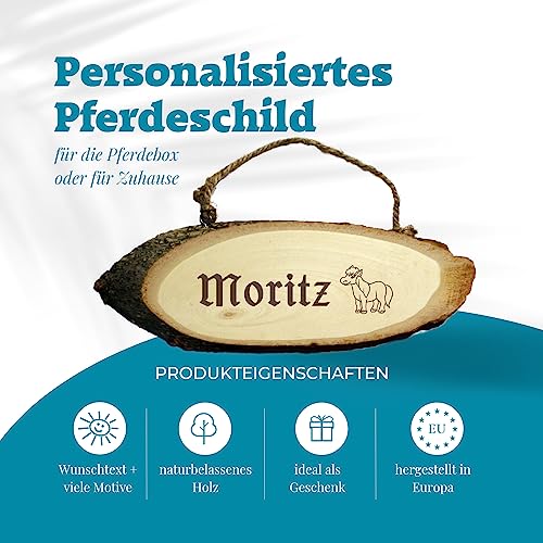 Namensschild für Pferde als Boxenschild, Stallschild, personalisiert mit Name, Spruch, Motiv, für Pferdefreunde, Reiter und Reiterinnen, Holzschild zur Deko