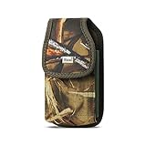 Reiko Vertical Heavy Duty Rugged Phone Pouch With Metal Logo and Velcro & Leaves Pattern Inner Size: 6.44x3.49x0.73inches (Fits phone With Case) - Retail Packaging - Camouflage