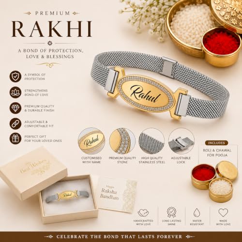 Image of Unisex-Adult Customized Name Rakhi For Brother | Rudraksha Beads, Custom Name Engraving, Adjustable Fit