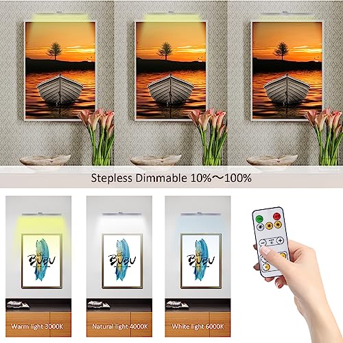 Image of MIOBLUE Wireless Picture Lights with Remote, Metal 16in Recgargeable Battery Painting Light Display Lamp with 3 Lighting Modes, Dimmable Dartboard Light with Timer for Frame Portrait Art, Silver