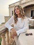Victorian Granny Blouses Paired With Jeans for Women Over 50: Your Complete Style Guide 16 CUPSHE White Long Sleeve Shirts for Women Dressy Hollow Out Crochet Lace Embroidered Blouses 2025 Fashion Top White XL