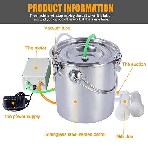 Goat Milking Machine 7L Electric Milk Machine Automatic Goat Milker With Continuously Adjustable Suction Vacuum Pump Portable Stainless Bucket For Livestock #TOP1