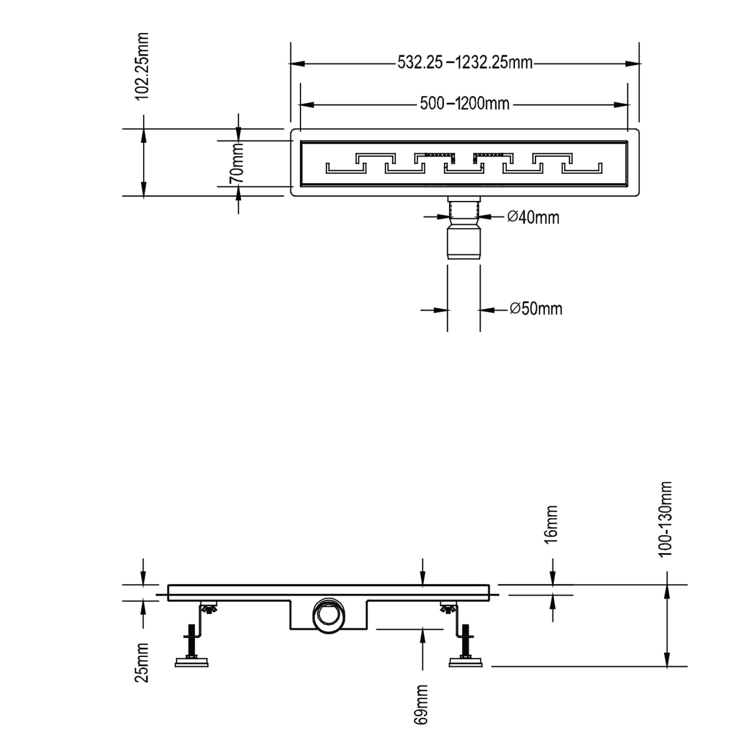 Canaleta de desagüe de Acero inox con rejilla perfilada 70 cm mod. Doric