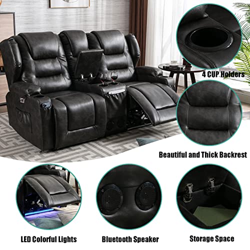 Samery Electric Home Theater Seating- Power Recline Chair Loveseat Rv Sofa With Console, 67" Double Recliner 2-Seater Rv Couch With Storage/Usb Charging/Lighting/Cup Holders For Living Room #TOP6
