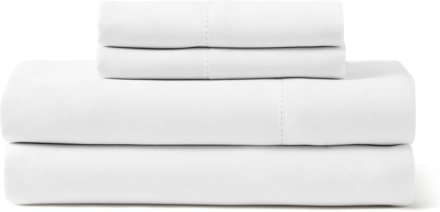 Ted Baker King Sheet Set 4-Piece - 300 TC Cotton Tencel Soft Breathable Bed Sheets - Ladder Stitch, White