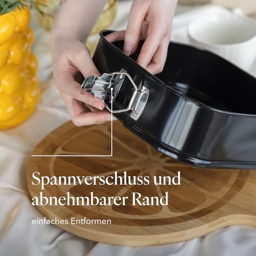 Foto von FLORINA Kuchenform 24 x 24 cm | Backfrom PANORO mit Klammer | Antihaftbeschichtung | Backform Quadratisch aus Karbonstahl | Auflaufform Eckig Springform zum Backen von Kuchen und Torten