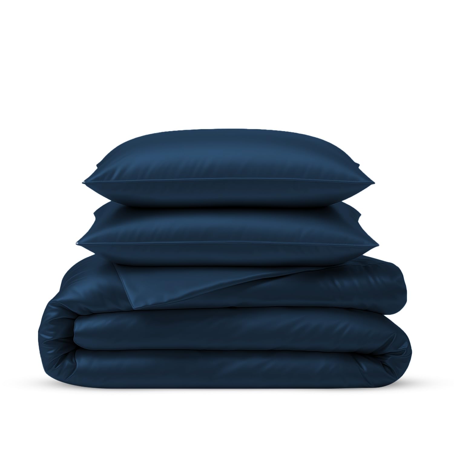 LINENWALAS Small Double Duvet Cover 2Pc Set, Bamboo Bedding Small Double Anti Allergy Comforter Cover Set Small Double Soft Cooling, Luxury Bedding Quilt Cover (Navy Blue, 170x200 cms)