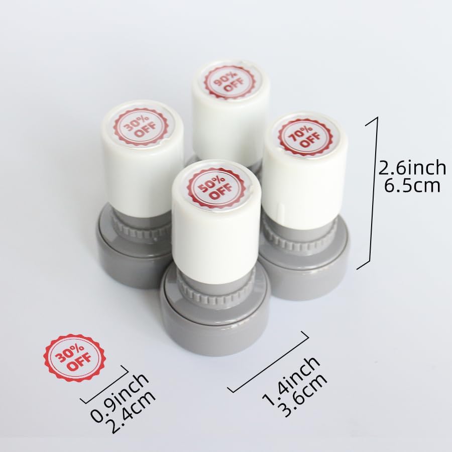 4Pcs Red Discount Pre-Inked Stamp Set, 30% 50% 70% 90% Discount Sale Symbols, Circular Business Office Stamp for Pricing, Retail Store Promotion & Marketing, 0.9'' Round Impression Size image 2