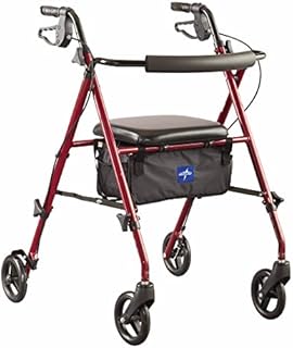 Medline Freedom Mobility Lightweight Folding Aluminum Rollator Walker with 6-inch Wheels, Adjustable Seat and Arms, Burgundy