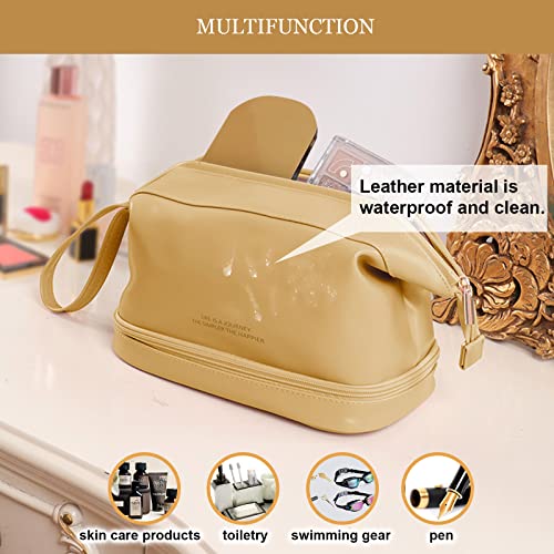 Abiudeng Bolsa de maquiagem grande, bolsa de cosméticos de camada dupla, bolsa de maquiagem de viage