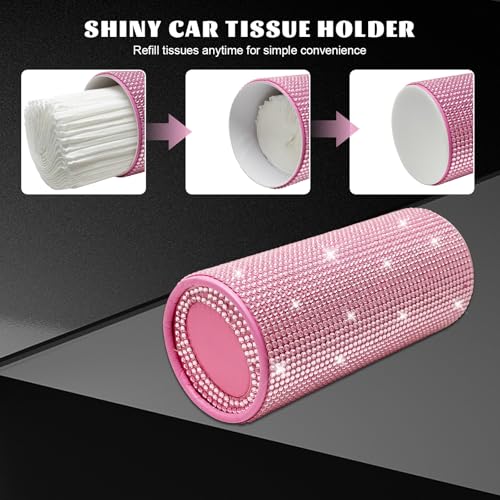 Porta Pañuelos Para Auto Con Brillantes Rosado miniatura 3