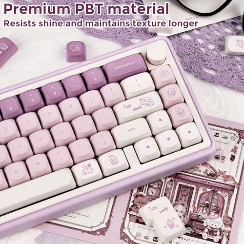 GEKUCAP PBT Keycaps Set, MOA Profile Cute Keycaps 136 Keys, Dye-Sublimation, Bunny Theme Minimalist Puprle Custom Keyboard Keycaps for 60% 65% 70% 75% 100% Cherry MX Switches Mechanical Keyboards by GEKUCAP - Image 4