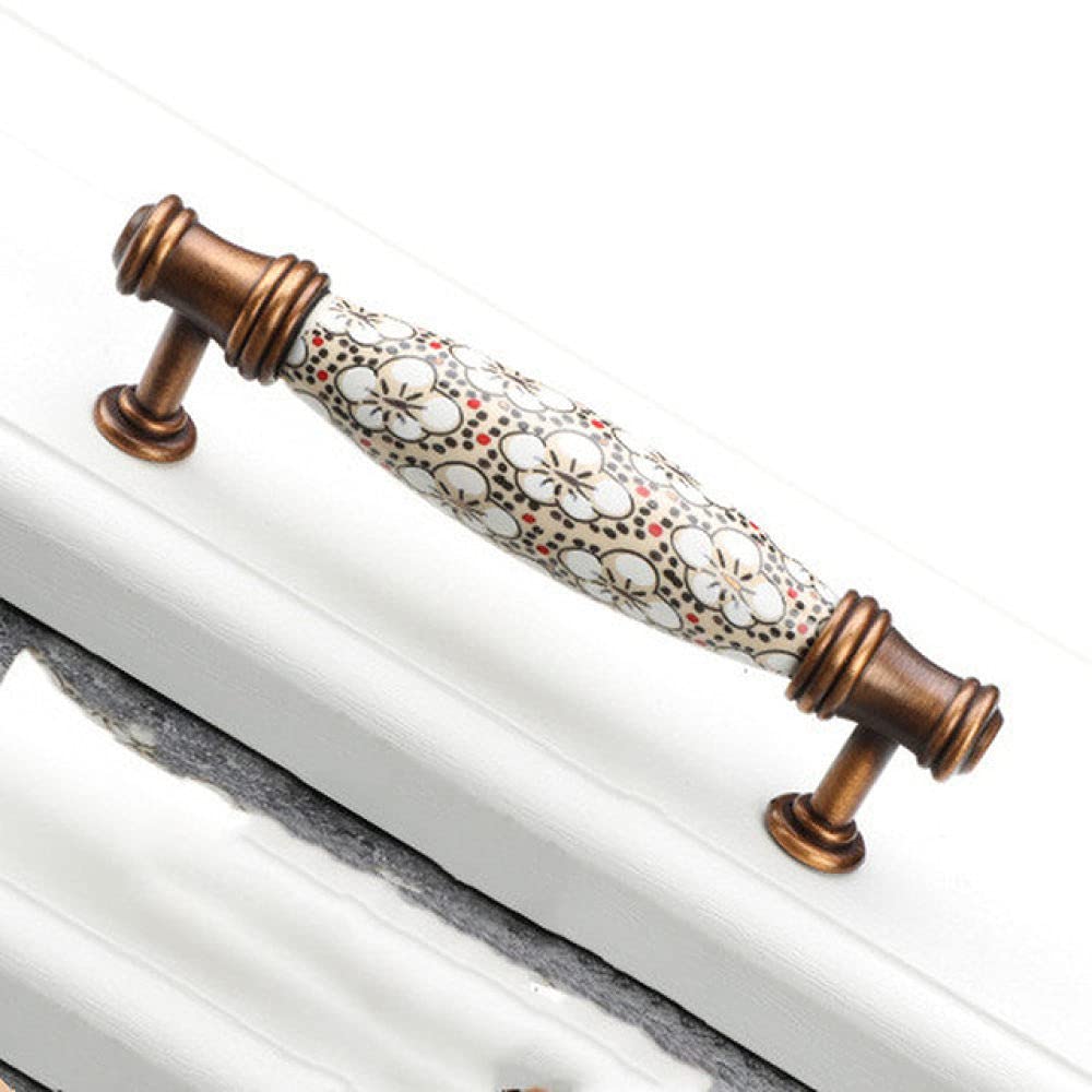 Quincaillerie de poignée de meuble européenne en céramique blanche et bronze