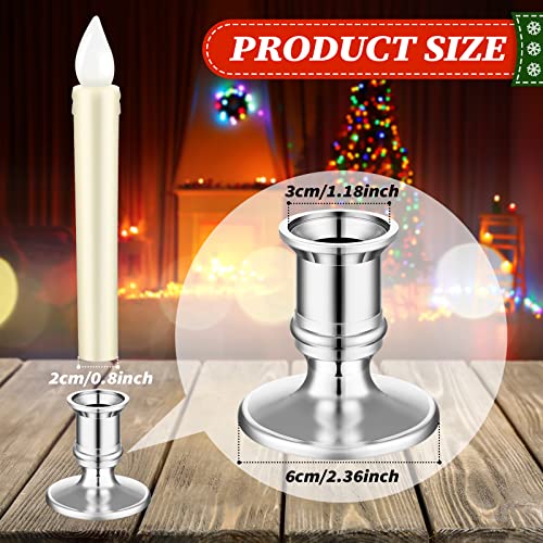 Window Candle Taper Candle Holders Plastic Traditional Candlesticks for Table Centerpiece Pillar Candle Base Holder for Halloween Christmas Wedding Dinner Tables (Silver,12 Pieces)