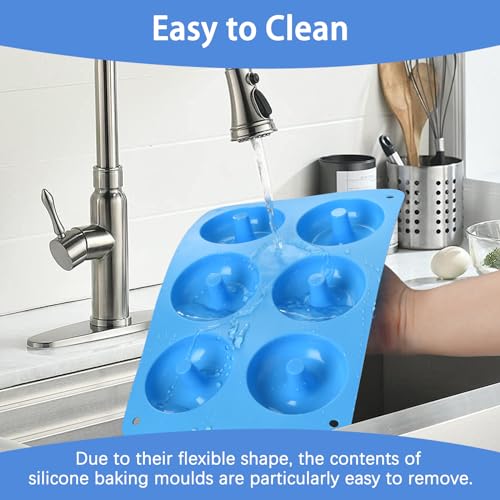 5 Pezzi Stampo Ciambelline, Stampo Ciambella Silicone Antiaderenti, Stampo per Ciambelle con Pennello da Cucina per Donuts Baking Biscotti Muffin, Donut Moulds - immagine 5
