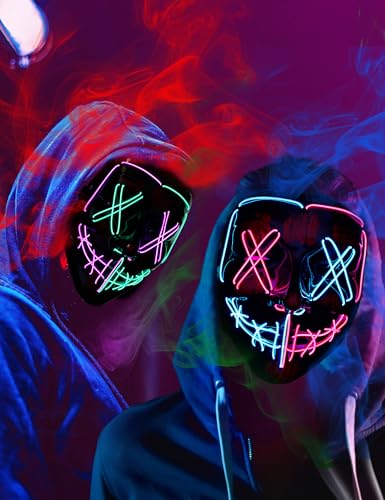 HOPOCO 2 máscaras assustadoras de Halloween LED máscara luminosa para festival cosplay disfarce de Halloween festa de máscara, máscara de carnaval, máscara iluminada anónima