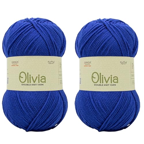 Image of Ganga Acrowools Cotton Olivia, Double Knit Yarn. Hand Knitting and Crochet Yarn. Oekotex Class 1 Certified. Pack of 2 Balls - 100Gms Each. Shade No - Olv007, Royal Blue