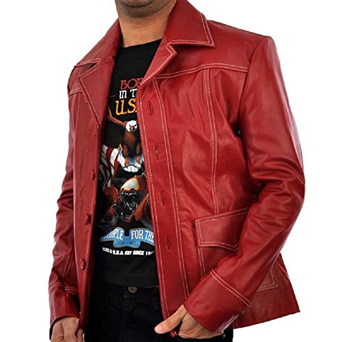 Men Leather Coat - Lambskin Winter Vintage Motorcycle Biker Brad Pitt Fight Club Leather Coat for Moto Riding & Racing3