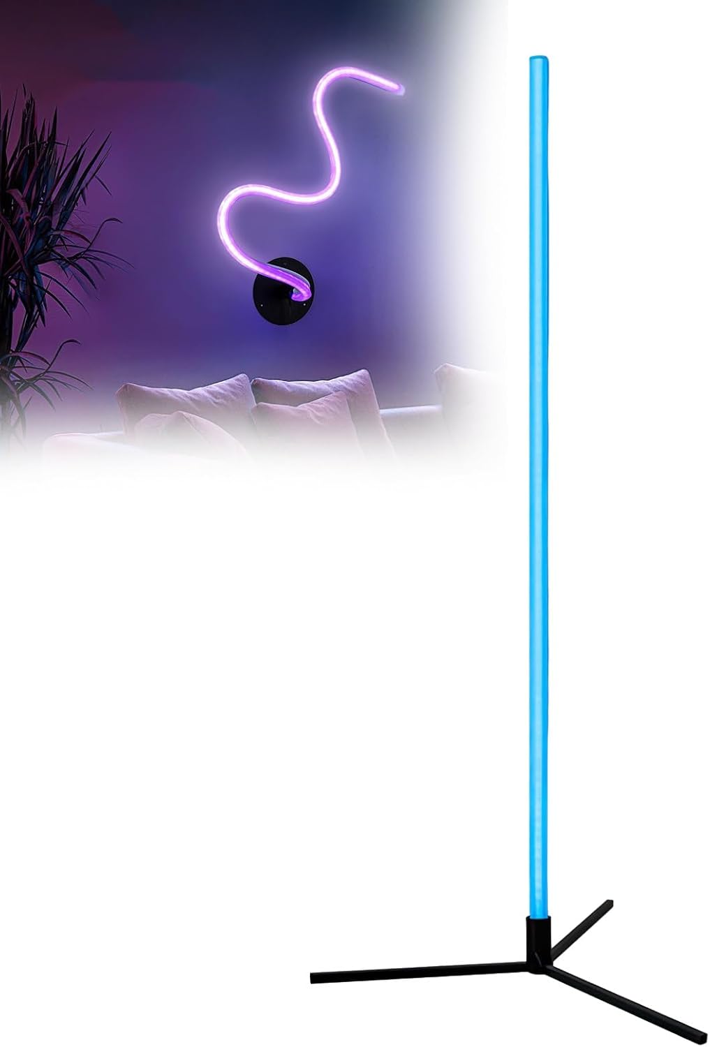 Customizable Bendable Floor Lamp - Flexible Silicone & Aluminum Structure - RGB+CW Lighting with 300+ Modes for Bedroom, Gaming Room & Modern Interiors (Dimmable, No Tools Needed)(Triangle base)