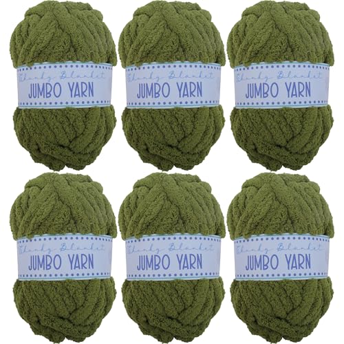 Image of 6 Pack ThreadArt Chunky Chenille Yarn for Hand Knitting, Jumbo, Pine Green | Soft jumbo chenille yarn for hand knit and crochet. Make blankets, plushies & crochet projects. DIY quick projects.