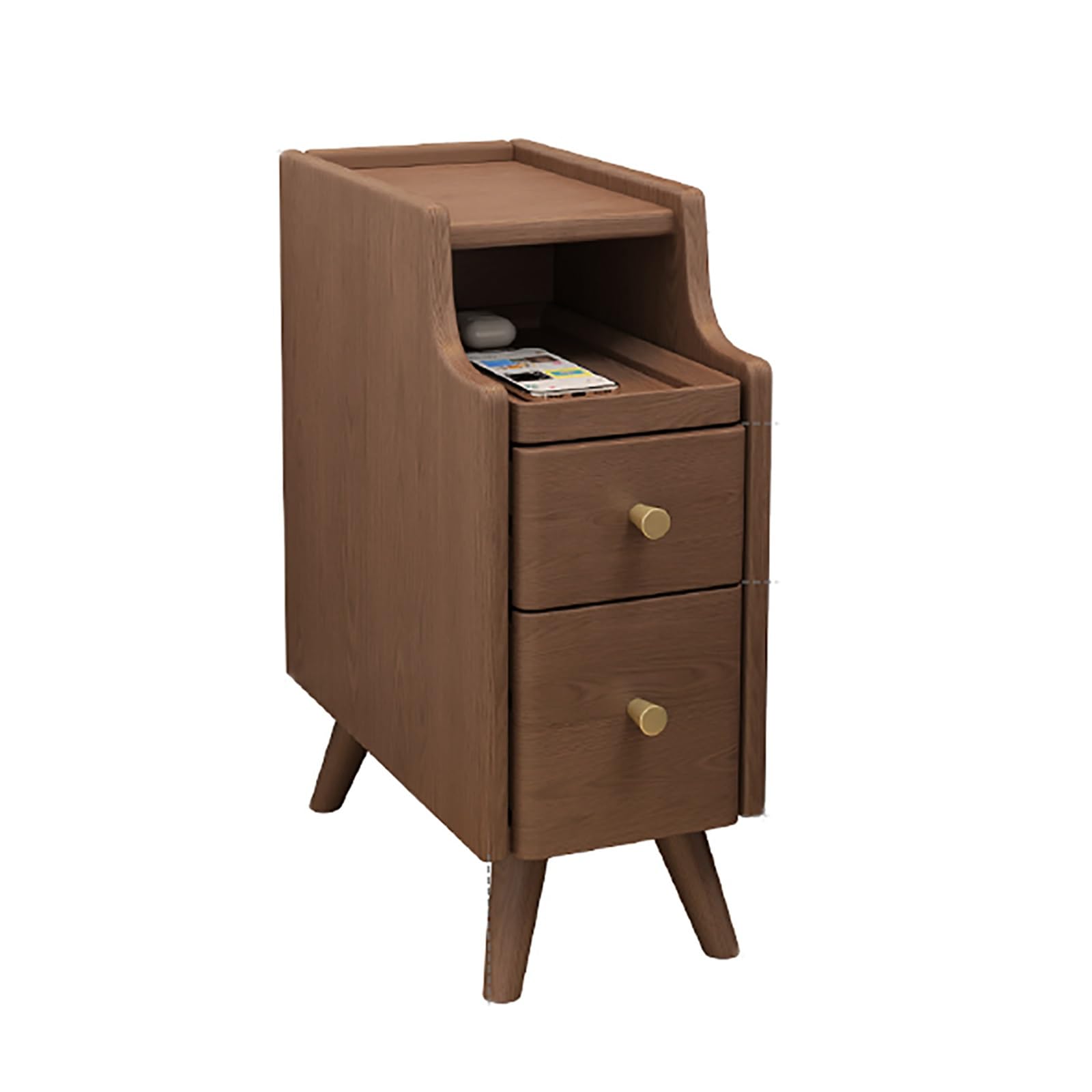 SXZenSpace Wooden Night Stand, Narrow Bedside Table, End Table with 2 Storage Drawers, Suitable for Bedroom, Living Room and Office (Color : Black Walnut 20cm/7.9in)