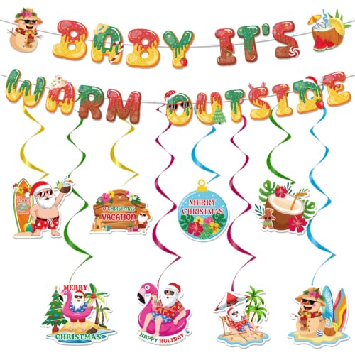 Image of Gameza Tropical Christmas Party Decorations - 10PCS Baby It's Warm Outside Party Hanging Swirls Decor Set, Summer Santa in July Holiday Christmas Vacation Supplies