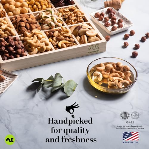 Nut Cravings VALENTINE'S-DAY-12-WOOD-NUTS Gourmet Collection - Diwali & Halloween Treats Mixed Nuts Gift Basket In Reusable Wooden Tray + Heart Ribbon (12 Assortments) Arrangement Platter thumb #6