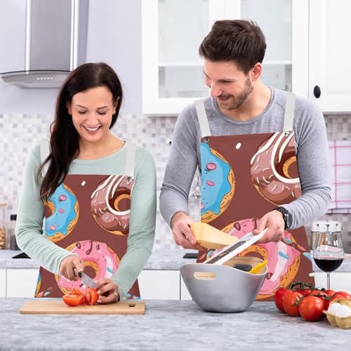 Tabliers de cuisine beignets bleus et roses imperméables lot de 2