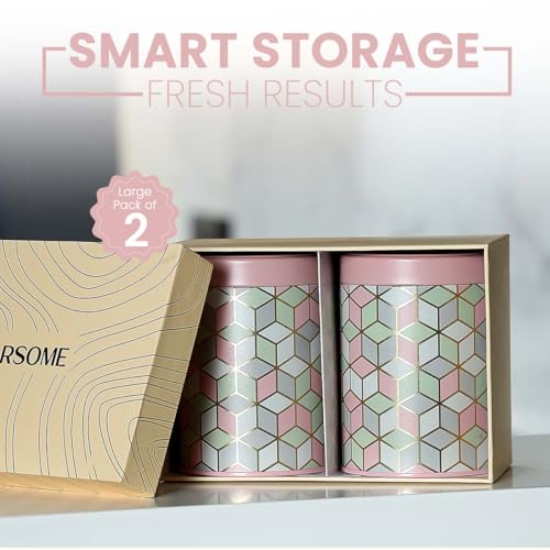 Image of Maroc Collection Airtight Kitchen Container Set| 1100ML- Set of 2| Food Grade Metal Storage Jars for Dals, Millets & Dry Foods| Leakproof, Moist-Proof Large Canisters| Moroccan Pink Pastel